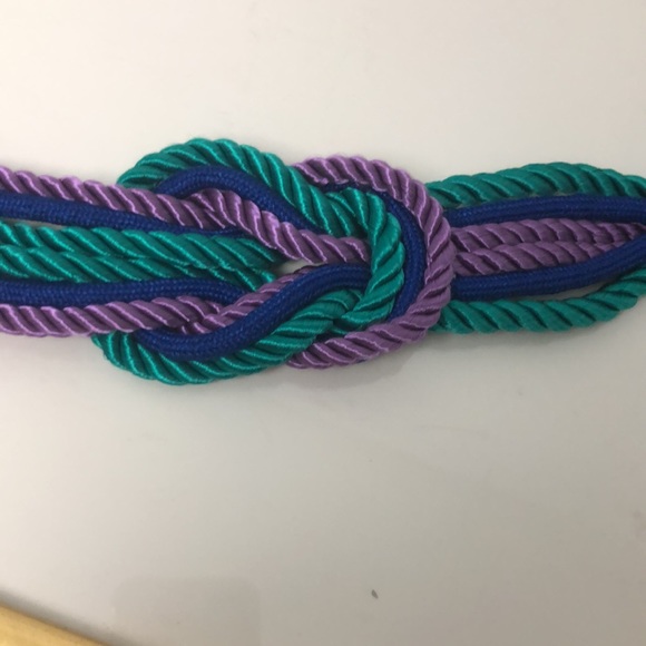 Vintage 80s Braided Rope Cord Belt Purple Blue Teal w Hook Clasp 25” Waist - Picture 4 of 10